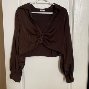Silk blouse in size xl, a chocolate brown colour